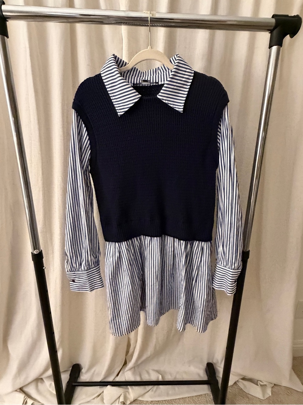 French Connection Navy & White Striped Layered Mini Dress